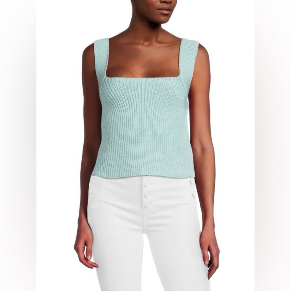 VINCE Square Neck Ribbed Sweater Tank Size Small Soft Blue NEW